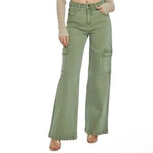 Risen Jeans Women's Olive High Rise Wide Leg Cargo Pants Size 3/26 Green